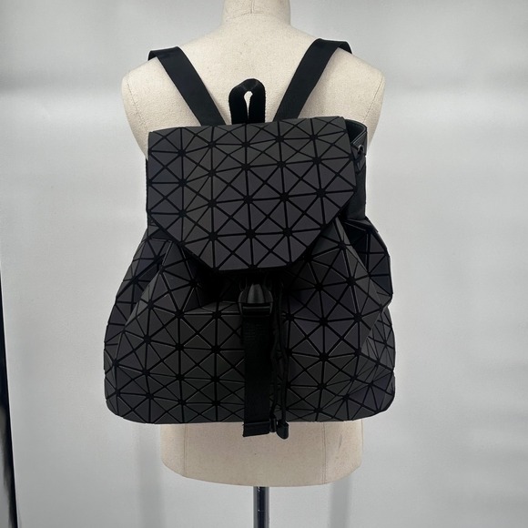 Handbags - Geometric Prism Backpack Black Foldover Drawstring Bag‎ Women's Fashion